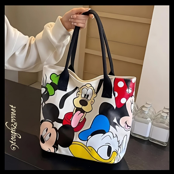 🆕️LAST 1❤️DISNEYS PLUTO & FRIENDS LARGE CAPACITY CREAM ZIPPERED CANVAS TOTE BAG - Picture 7 of 17